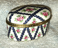 Limoges China Oval White Pink Floral Porcelain 2.5” Trinket Box picture