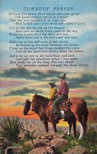 Postcard Western Art Cowboys Prayer Poem Badger Clark Linen UNP picture