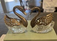 Vintage Silverplate & Glass Swan Salt Dish 2 Different One Marked Italy       C1 picture