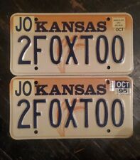 1995 Vintage Kansas Vanity License Plate   Set Of 2 Plates 2FOXTOO PAIR CAVE picture