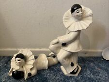 Vintage Black an White French Pantomime Clowns Pierrot Mime Clowns Figurines picture