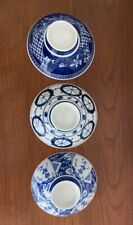 Group Of Three (3) Fine Porcelain Japanese Blue And White Rice Bowls  BEAUTIFUL picture