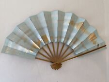 Folding Fan Pale Blue and Gold Hand Painted Vintage Japan Kyo Sensu Orig Box picture
