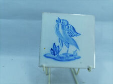  VIUVA LAMEGO LISBON PORTUGAL Blue & White Bird Folk Art Stoneware Tile picture