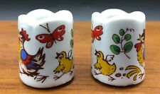 West Germany a pair of miniature candle holders chicken and chicks VTG folk art picture