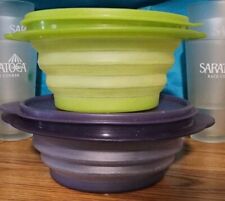 Tupperware Flatout Collapsible Bowl Set Of 2 Purple 5453A & Green 5452A picture
