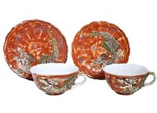 VTG Lot Of 2 Porcelain Tea/ Coffee Cups/ Saucers Handpainted 3D Dragonware Japan picture