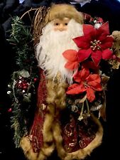 2 Ft Standing Vintage Old World Santa With Toys Poin/Flowers Wreath Crystal Deco picture