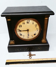 Working Antique Black Wood 1921 Gilbert Mantel Clock with key, hands, door & bob picture