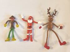 Vintage Bendable Holiday Figures Santa Scarecrow Reindeer W/Ice Cream Cone picture