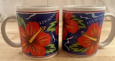 Hilo Hattie Hawaii Red Hibiscus Flower Coffee Mugs Island Heritage 1996 Set of 2 picture