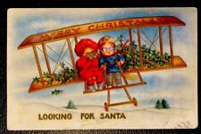 1913 Looking For Santa Vintage Christmas Postcard - Kids In Bi-plane picture