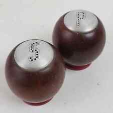 Vintage Mid Century Salt Pepper Shakers Metal Wood 2 Inch w/ Stoppers picture