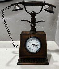 Vintage Metal Phone Wooden Clock Large Working 21” picture