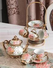  20pc Tea Set. Tea Pot 6 Cups + Saucers &Rack Coffee Cup Set Gold Color 3 oz Cup picture