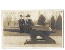 c1900s Cute Couple Sitting On CANNON Romantic War RPPC Real Photo Postcard picture