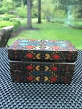 Vintage Wooden Box Carved Hinged Hand Made With playing Cards Made in Poland picture