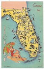 Florida Road Map c1930's bathing beauty, fishing. boats, Lake Okeechobee, Miami picture