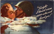 WWII Soldier Kissing His Girl in Clouds - Gruen Watch Ad - 1943 Linen Postcard picture