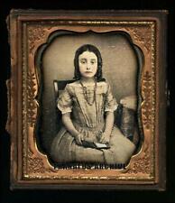 Daguerreotype Little Girl Coral Necklace Holding Open Dag Mourning Photo Tinted picture