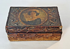 Antique Florentine Gold-Decorated Italian Wood Trinket Box Litho of Woman picture