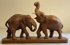 Vintage Carved Wooden Wood Elephant Figurine Statue of Two Elephants India picture