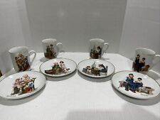 Vintage Norman Rockwell Museum  1982 Classic 4 Mug & Plate Set 24K Gold Trim picture