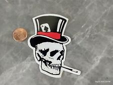 Small Hand made Decal Sticker Round SKULL WITH TOP HAT AND CIG FACING RIGHT picture