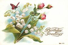 Vintage Postcard Birthday Greetings Flower Bouquet Natal Day Remembrance Card picture
