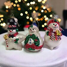 Vintage DK 1998 Hand Blown Glass Snowman   Christmas Ornaments Lot Of 3 picture