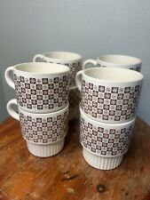 Vintage MCM McCoy Brown Cream Checker Daisy Stacking Mug Cup USA Set Of 8 Retro picture