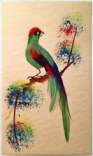 Postcard Exotic Bird With Real Feathers & Paint Handmade By Artist Mexico 1930s picture