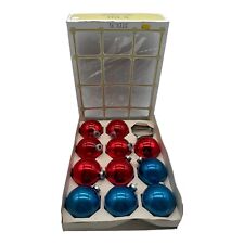 Box of 11 VTG Noelle Blue Red Glass Ball Christmas Tree Ornaments 2 5/8