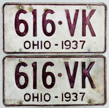 1937 Ohio Vintage Original Metal License Plates Pair Matching Set Classic picture