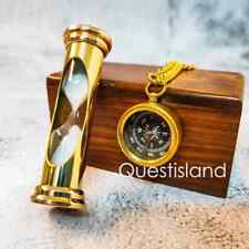 Compass And Sand Timer With Handmade Wooden Box Miniature Sand Timer Hourglass picture