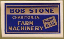Bob Stone Farm Machinery Chariton Iowa Advertising Decal NOS picture