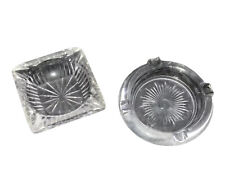 (2) Vintage Large Heavy Clear Glass Table Top Ashtray picture