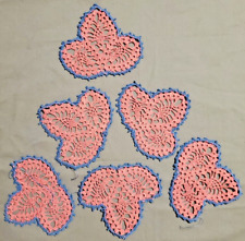 6 Vintage Crochet Pink Blue Doilies 3.5