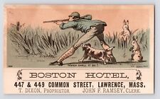 c1880s~Lawrence Mass~Boston Hotel~Rabbit Hunter~Victorian Trade Business Card picture
