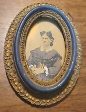 Beautiful Antique Ornate Victorian Oval Gold & Blue Picture Frame 6 X 4.5