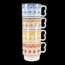 4ct Vintage Stackable Coffee Mug Cup Mod MCM Orange Red Yellow Floral picture