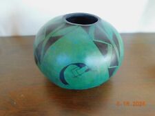 Vintage 1992 Cathleen Kardas Native American Green & Black Hand Painted Gourd picture