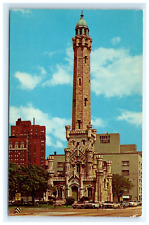 Postcard Famed Water Tower Chicago Illinois c1960s Old Cars Chrome Unposted picture