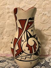 Old  pottery red clay black and white design vase fluted top  b2 picture