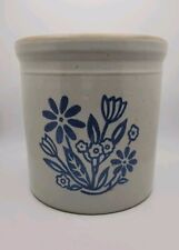Vintage Western Stoneware Crock  Blue Floral Flowers USA, 5.5