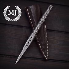 8 Inches Beautiful Custom Handmade Damascus steel Tridagger With Leather Sheath picture