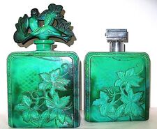 Czech 30's Art Glass Perfume Bottle Set - Bottle w Nude Stopper & Atomizer picture