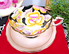 PARAGON tea cup and saucer painted chintz Germanium floral teacup peach England picture