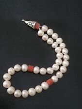 Stunning Handmade 33 Prayer Pearl Beads & Natural Coral Openwork Solid Silver picture