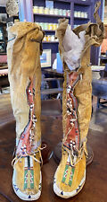 Antique Late 19th Cent. Southern Cheyenne Beaded Hide High-Top Woman's Moccasins picture